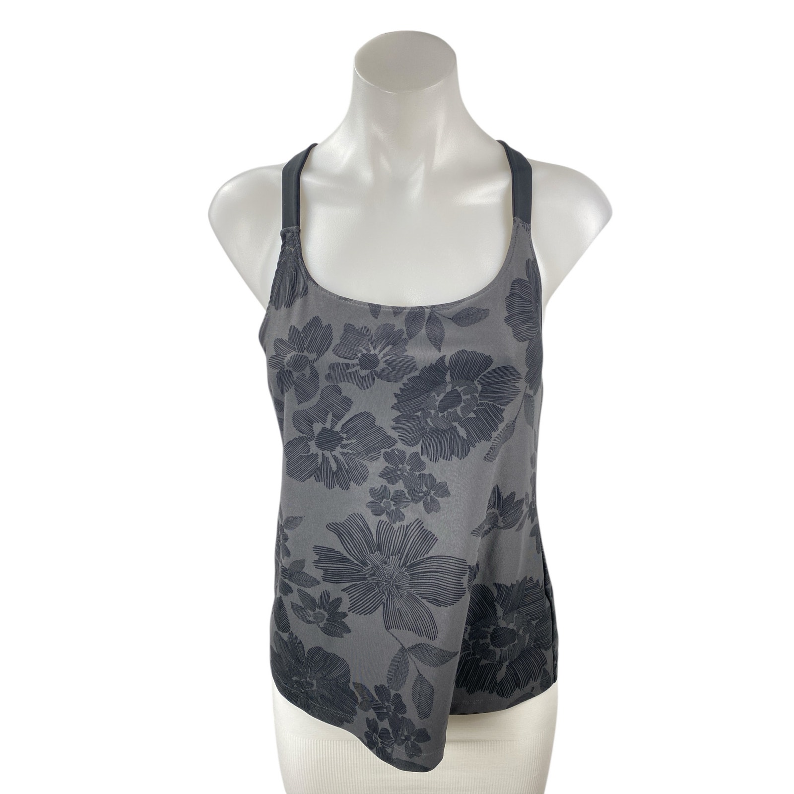 New Balance Black Gray Floral Racerback Yoga Running Athletic Tank Top Size S